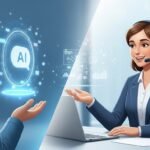 Representação visual da colaboração entre IA e atendimento humano no suporte ao cliente, destacando a importância do toque humano.