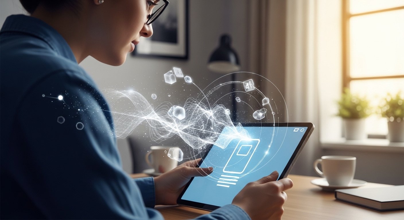 Pessoa animada criando um aplicativo em um final de semana com ajuda de inteligência artificial e ferramentas no-code.