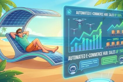 Empreendedor desfrutando de lazer enquanto sua loja virtual opera no piloto automático.