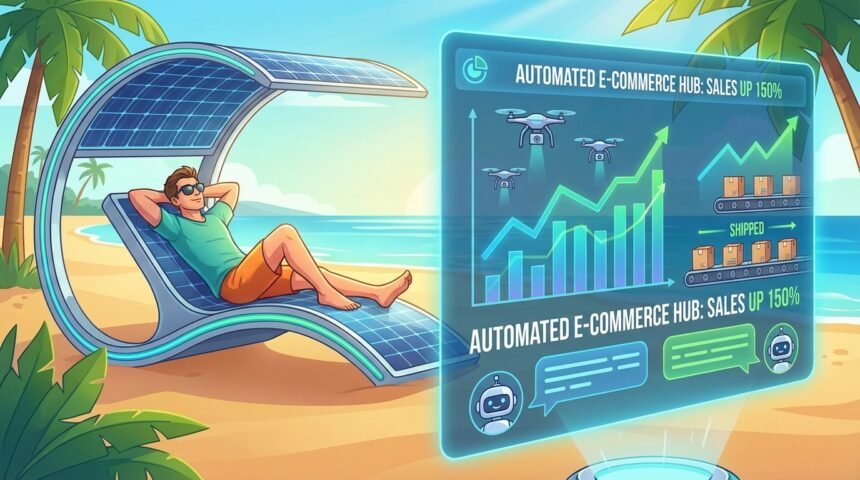 Empreendedor desfrutando de lazer enquanto sua loja virtual opera no piloto automático.