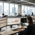 Cérebro eletrônico em miniatura, simbolizando as novas IAs mini, com circuitos luminosos.