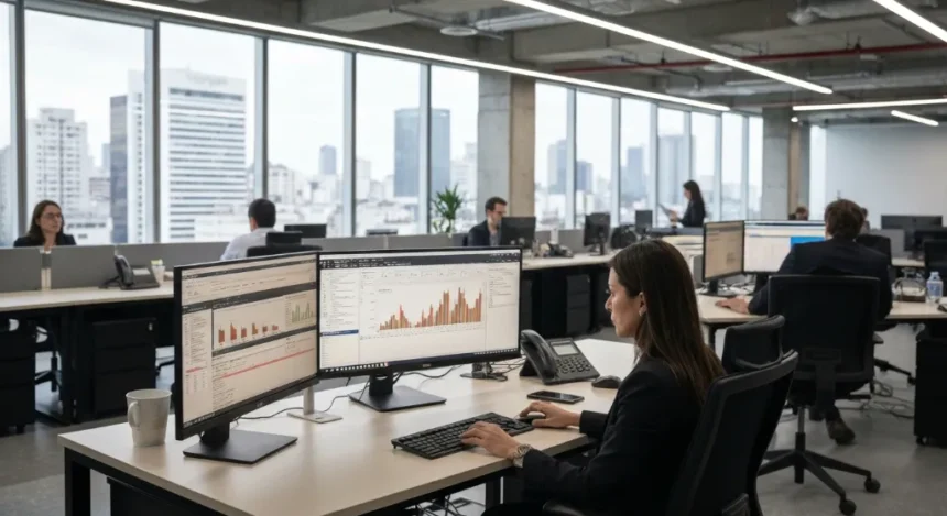 Cérebro eletrônico em miniatura, simbolizando as novas IAs mini, com circuitos luminosos.