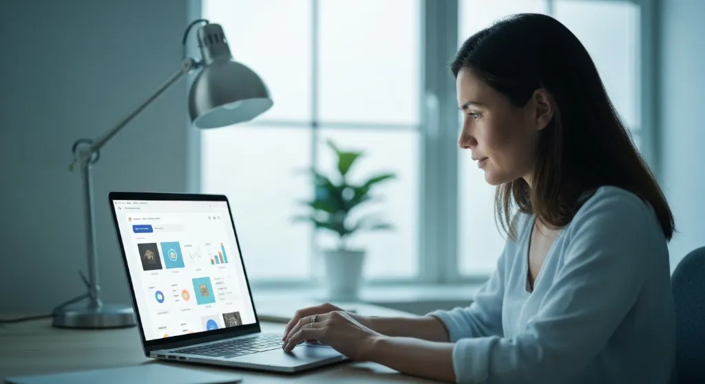 Ilustração de uma pessoa alcançando sucesso e vendendo online sem anúncios, com ícones de crescimento e resultados.